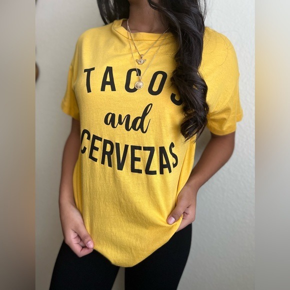 Rock Rose Couture Tacos and Cervezas T-Shirt Medium‎ Yellow Graphic Tee NWT - Picture 4 of 8